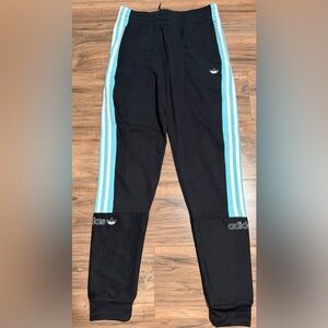 Adidas Kids Black Leggings with Blue Stripes